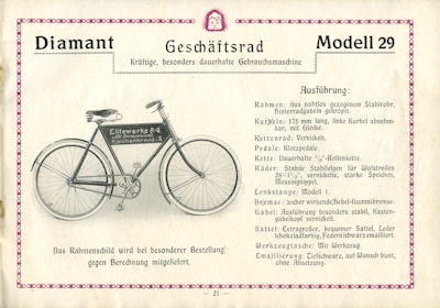 Diamant bicycle program 1922