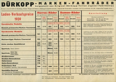 Dürkopp Preisliste 1939
