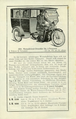 EBS LR 250 / 400 / 750 Prospekt 1920er Jahre