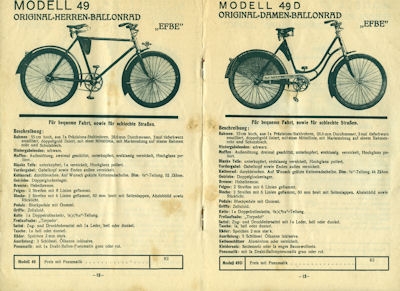 EFBE Fahrrad Katalog 1930er Jahre