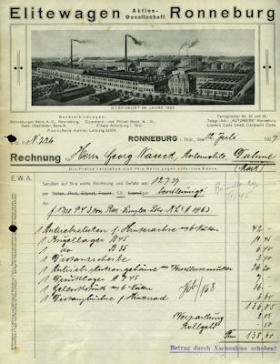 Elitewagen / Ronneburg Rechnung 7.1927