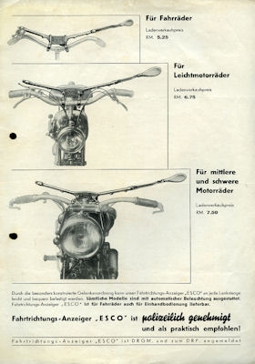 Esco Direction indicators brochure 1930s