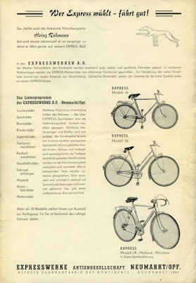 Express Fahrrad Prospekt 1950er Jahre