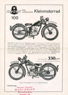 Favorit 98 ccm Prospekt 1930er Jahre