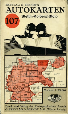 Freytag & Berndt`s Autokarten 107 Stettin Kolberg Stolp 1930er Jahre