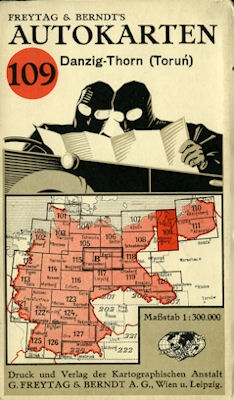 Freytag & Berndt`s Autokarten 109 Danzig-Thorn (Torun) 1930er Jahre