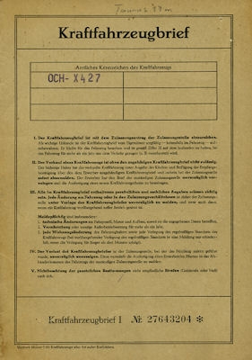 Ford Taunus 17 M P 3 Original Fahrzeugbrief 1964