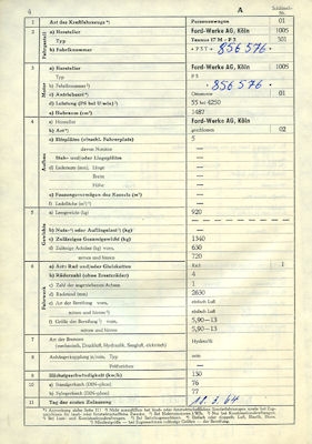 Ford Taunus 17 M P 3 Original Fahrzeugbrief 1964