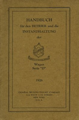 General Motors Oldsmobil Pkw Serie D Bedienungsanleitung 1926