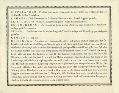Göricke K 1 Motorrad Prospekt ca. 1925