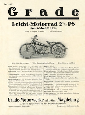 Grade Leichtmotorrad Sporttype Prospekt 1924