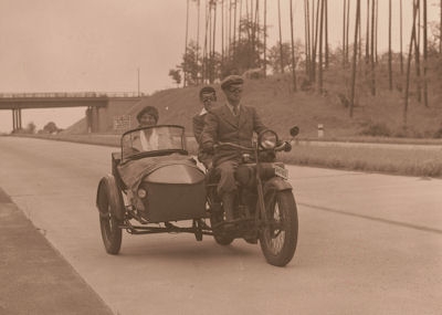 Photo-Negativ Harley-Davidson on Autobahn 1930s