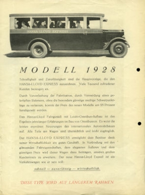 Hansa-Lloyd Express Bus brochure 1928