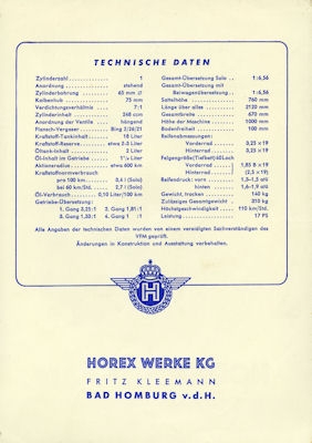 Horex Regina 250 Prospekt ca. 1954