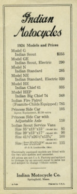 Indian Preisliste 1924