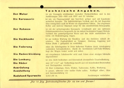 Kaiser Stromlinien Motorradwagen Prospekt ca. 1935