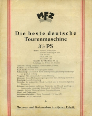 MFZ 349 ccm OHV 3,5 PS Prospekt ca. 1925