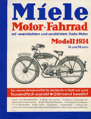 Miele Motorfahrrad Prospekt 1934