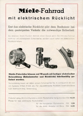 Miele mit elektrischem Rücklicht Prospekt 1.1937