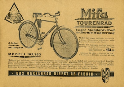 Mifa Fahrrad Programm 1930