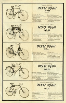 NSU Fahrrad Prospekt Pfeil ca. 1929