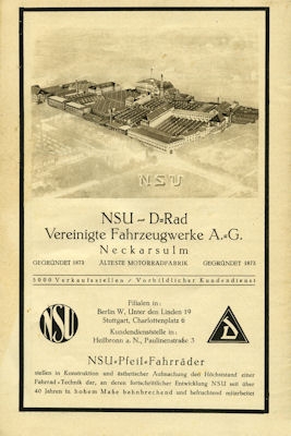 NSU Fahrrad Prospekt Pfeil ca. 1929