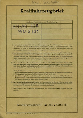 NSU 40 Prinz Original Fahrzeugbrief 1959