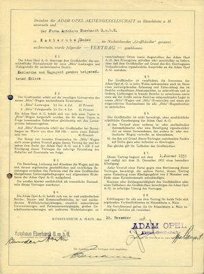 Opel Werksvertrag 1933