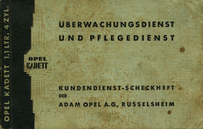 Opel Kadett Kundendienst-Scheckheft 1937/38