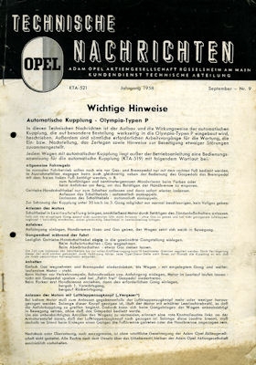Opel Rekord P Technische Nachrichten 9.1958