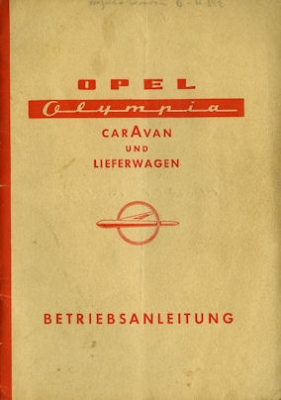 Opel Olympia Caravan and Lorry owner`s manuel 9.1959