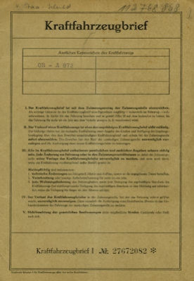 Opel Rekord R 3 (A) Original Fahrzeugbrief 1963