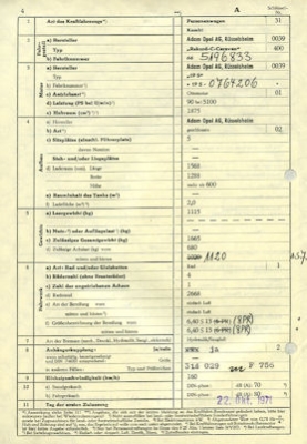 Opel Rekord C Caravan Original Fahrzeugbrief 1971