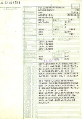 Opel Ascona A Original Fahrzeugbrief 1975