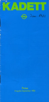 Opel Kadett D Preisliste 9.1980