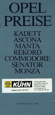 Opel Preisliste 1.1982