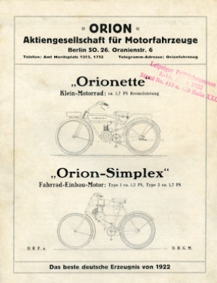 Orionette program 1922