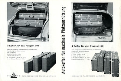 Peugeot 203 suitcase brochure 1950s