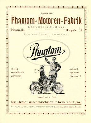 Phantom motorcycle 2,5 HP brochure 1924