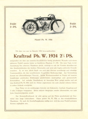 Phantom motorcycle 2,5 HP brochure 1924