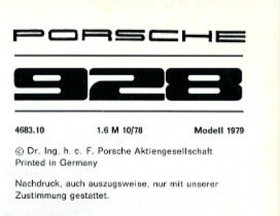 Porsche 928 Bedienungsanleitung 1979