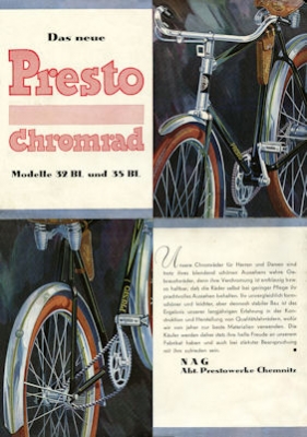 Presto Fahrrad Prospekt ca. 1933