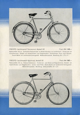 Presto Leichtmetall Fahrrad Prospekt 1939