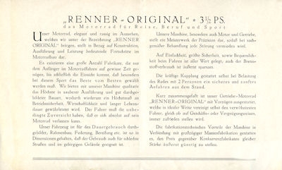 Renner-Original 3,5 PS Prospekt ca. 1925
