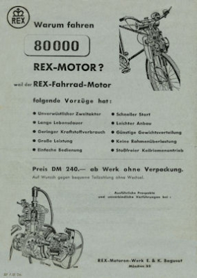 Rex Fahrrad-Motor Prospekt 7.1952