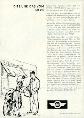 Simson Moped SR 2 E Prospekt 1963