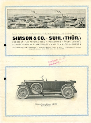 Simson 8/40 HP brochure ca. 1925