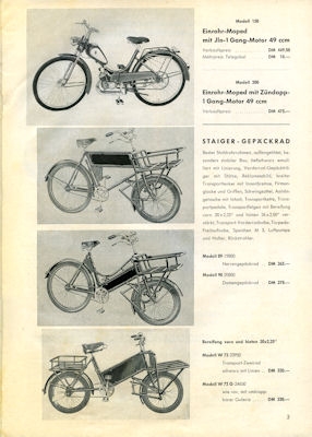 Staiger Programm Fahrräder und Mopeds 1956