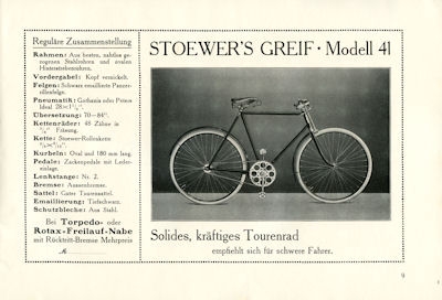 Stoewer Fahrrad Programm ca. 1913
