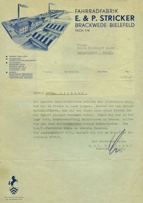 Stricker letter 1937